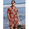 image:imageEkouaer Mens Pajama Sets Button Down Summer Pjs Hawaiian Lounge Set XSXXLRed Hawaiian Leaves