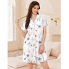 image:imageEkouaer Nightgowns for Women Button Down Sleep Shirt Short Sleeve SleepwearWhite Blue Floral