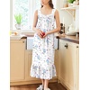 image:imageEkouaer Nightgowns for Women Long Sleeveless Night Gown Button SleepshirtBlue Flower