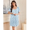 image:imageEkouaer Nightgowns for Women Pleated Sleep Shirts Short Sleeve Night ShirtsFloral Blue