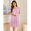 image:imageEkouaer Nightgowns for Women Pleated Sleep Shirts Short Sleeve Night ShirtsFloral Pink