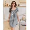 image:imageEkouaer Nightgowns for Women Pleated Sleep Shirts Short Sleeve Night ShirtsGray Floral