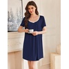 image:imageEkouaer Nightgowns for Women Pleated Sleep Shirts Short Sleeve Night ShirtsNavy Blue