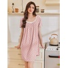 image:imageEkouaer Nightgowns for Women Pleated Sleep Shirts Short Sleeve Night ShirtsRed Striped Cherry