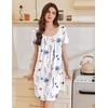 image:imageEkouaer Nightgowns for Women Pleated Sleep Shirts Short Sleeve Night ShirtsWhite Flower