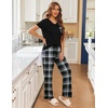 image:imageEkouaer Pajama Sets for Women 2 Piece Short Sleeve Pj V Neck Chest PocketBlack Plaid