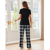 image:imageEkouaer Pajama Sets for Women 2 Piece Short Sleeve Pj V Neck Chest PocketBlack Plaid