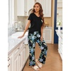image:imageEkouaer Pajama Sets for Women 2 Piece Short Sleeve Pj V Neck Chest PocketBlackblue Flower