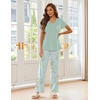 image:imageEkouaer Pajama Sets for Women 2 Piece Short Sleeve Pj V Neck Chest PocketGreen Daisy
