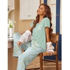 image:imageEkouaer Pajama Sets for Women 2 Piece Short Sleeve Pj V Neck Chest PocketGreen Daisy