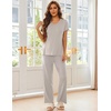 image:imageEkouaer Pajama Sets for Women 2 Piece Short Sleeve Pj V Neck Chest PocketGrey Striped