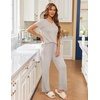 image:imageEkouaer Pajama Sets for Women 2 Piece Short Sleeve Pj V Neck Chest PocketGrey Striped
