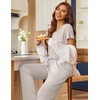image:imageEkouaer Pajama Sets for Women 2 Piece Short Sleeve Pj V Neck Chest PocketGrey Striped