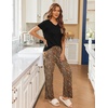 image:imageEkouaer Pajama Sets for Women 2 Piece Short Sleeve Pj V Neck Chest PocketLeopard Brown