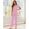 image:imageEkouaer Pajama Sets for Women 2 Piece Short Sleeve Pj V Neck Chest PocketPink Bow Tie