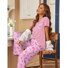 image:imageEkouaer Pajama Sets for Women 2 Piece Short Sleeve Pj V Neck Chest PocketPink Bow Tie