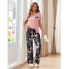 image:imageEkouaer Pajama Sets for Women 2 Piece Short Sleeve Pj V Neck Chest PocketPinkblack Flower