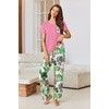 image:imageEkouaer Pajama Sets for Women 2 Piece Short Sleeve Pj V Neck Chest PocketRose Pink Palm Leaves