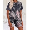 image:imageEkouaer Pajamas Set for Women Short Sleeve Lounge Set 2 Piece Soft Cute PjsTie Dye Black Pink