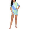 image:imageEkouaer Pajamas Set for Women Short Sleeve Lounge Set 2 Piece Soft Cute PjsTie Dye Blue Green
