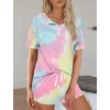 image:imageEkouaer Pajamas Set for Women Short Sleeve Lounge Set 2 Piece Soft Cute PjsTie Dye Pink Yellow