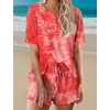 image:imageEkouaer Pajamas Set for Women Short Sleeve Lounge Set 2 Piece Soft Cute PjsTie Dye Red