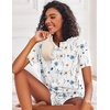 image:imageEkouaer Pajamas Set for Women Short Sleeve Lounge Set 2 Piece Soft Cute PjsWhite Flower