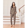 image:imageEkouaer Pajamas Womens Long Sleeve Pj Set Soft 2 Piece LoungewearApricot Leopard Print