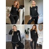 image:imageEkouaer Pajamas Womens Long Sleeve Pj Set Soft 2 Piece LoungewearBlack