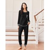 image:imageEkouaer Pajamas Womens Long Sleeve Pj Set Soft 2 Piece LoungewearBlack