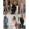 image:imageEkouaer Pajamas Womens Long Sleeve Pj Set Soft 2 Piece LoungewearBlack With Pink Hearts