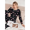image:imageEkouaer Pajamas Womens Long Sleeve Pj Set Soft 2 Piece LoungewearBlack With Pink Hearts