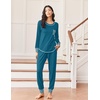 image:imageEkouaer Pajamas Womens Long Sleeve Pj Set Soft 2 Piece LoungewearBlue Green