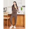 image:imageEkouaer Pajamas Womens Long Sleeve Pj Set Soft 2 Piece LoungewearBrown