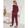 image:imageEkouaer Pajamas Womens Long Sleeve Pj Set Soft 2 Piece LoungewearCherry Red