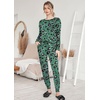 image:imageEkouaer Pajamas Womens Long Sleeve Pj Set Soft 2 Piece LoungewearGreen Leopardprint