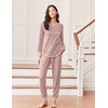 image:imageEkouaer Pajamas Womens Long Sleeve Pj Set Soft 2 Piece LoungewearMauve
