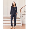 image:imageEkouaer Pajamas Womens Long Sleeve Pj Set Soft 2 Piece LoungewearNavy Blue