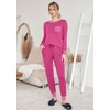 image:imageEkouaer Pajamas Womens Long Sleeve Pj Set Soft 2 Piece LoungewearRose Red