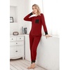 image:imageEkouaer Pajamas Womens Long Sleeve Pj Set Soft 2 Piece LoungewearWine Red