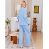 image:imageEkouaer Pajamas for Women Set Long Sleeve Lounge Set Soft Button Down PjsLight Blue