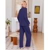 image:imageEkouaer Pajamas for Women Set Long Sleeve Lounge Set Soft Button Down PjsNavy Blue