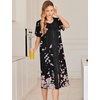 image:imageEkouaer Robes For Women Zipper Bathrobe Short Sleeve Duster With PocketsBlack Sakura