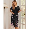 image:imageEkouaer Robes For Women Zipper Bathrobe Short Sleeve Duster With PocketsBlack Sakura