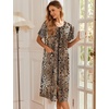 image:imageEkouaer Robes For Women Zipper Bathrobe Short Sleeve Duster With PocketsBrown Leopard Print