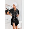 image:imageEkouaer Satin Nightgowns for Women Short Sleeve Button Down SleepshirtBlack