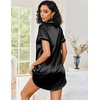 image:imageEkouaer Satin Nightgowns for Women Short Sleeve Button Down SleepshirtBlack