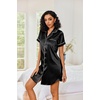 image:imageEkouaer Satin Nightgowns for Women Short Sleeve Button Down SleepshirtBlack