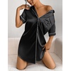 image:imageEkouaer Satin Nightgowns for Women Short Sleeve Button Down SleepshirtBlack