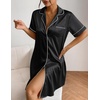 image:imageEkouaer Satin Nightgowns for Women Short Sleeve Button Down SleepshirtBlack